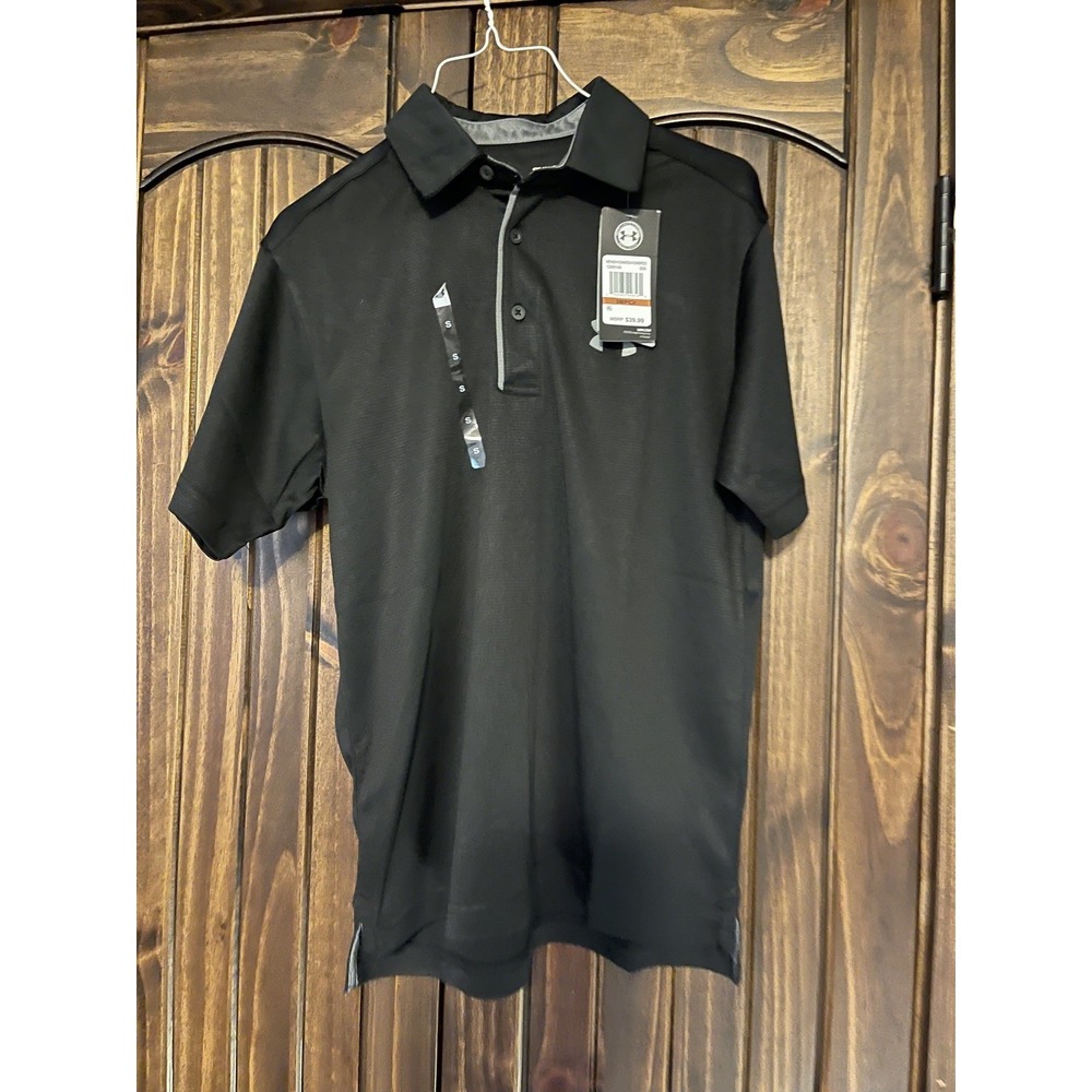 Mens UA Under Armour Golf Polo Shirt Top Athletic Black Small New Polyester